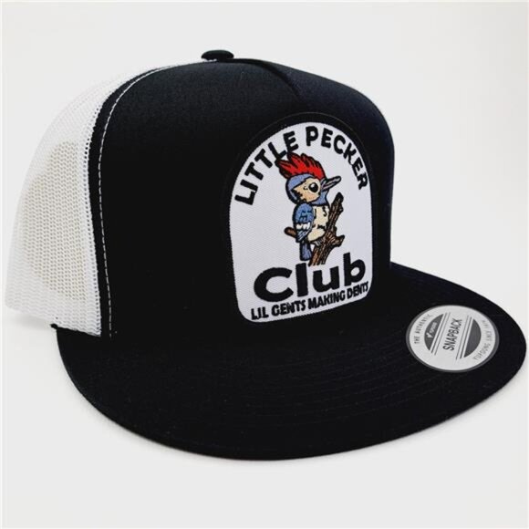 Funny Retro Little Pecker Club Embroidered Patch Flat Bill Mesh Snapback Cap Hat main image 4